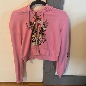 ed hardy pink cropped hoodie